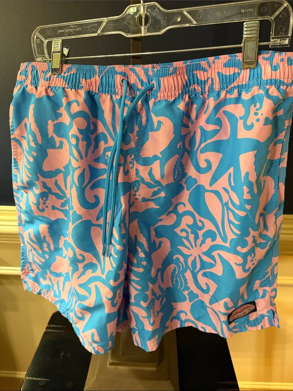 Vineyard Vines Pink and Blue Printed Swim Shorts *liner has been cut out